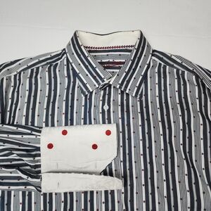Robert Graham Button Up Dress Shirt Mens XL 44 Striped Blue White Red Polka Dot